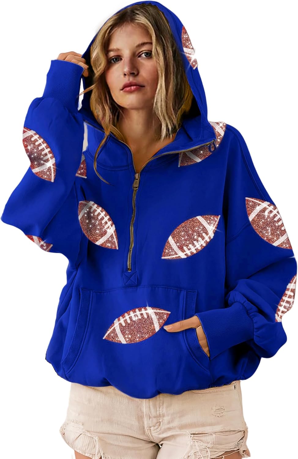 SeekMe Womens Game Day Sweatshirts with Sequin Hoodies Style