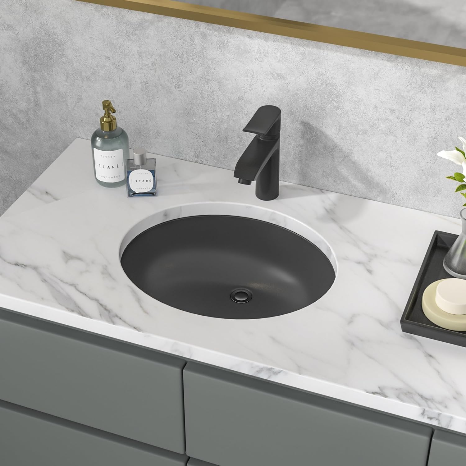 Sarlai Black Undermount Bathroom Sink - Elegant Oval Design