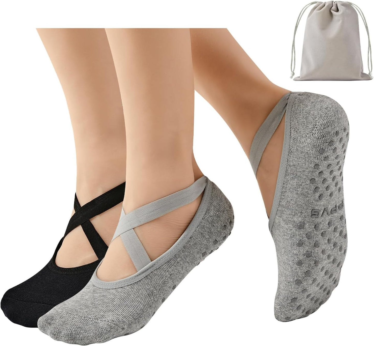 PPVG Women's Pilates Socks: Non-Slip Grip & Straps!