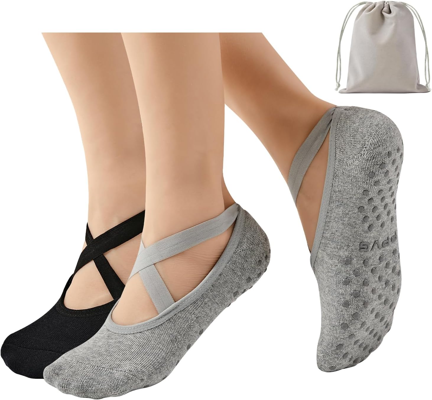 PPVG Women's Pilates Socks: Non-Slip Grip & Straps!