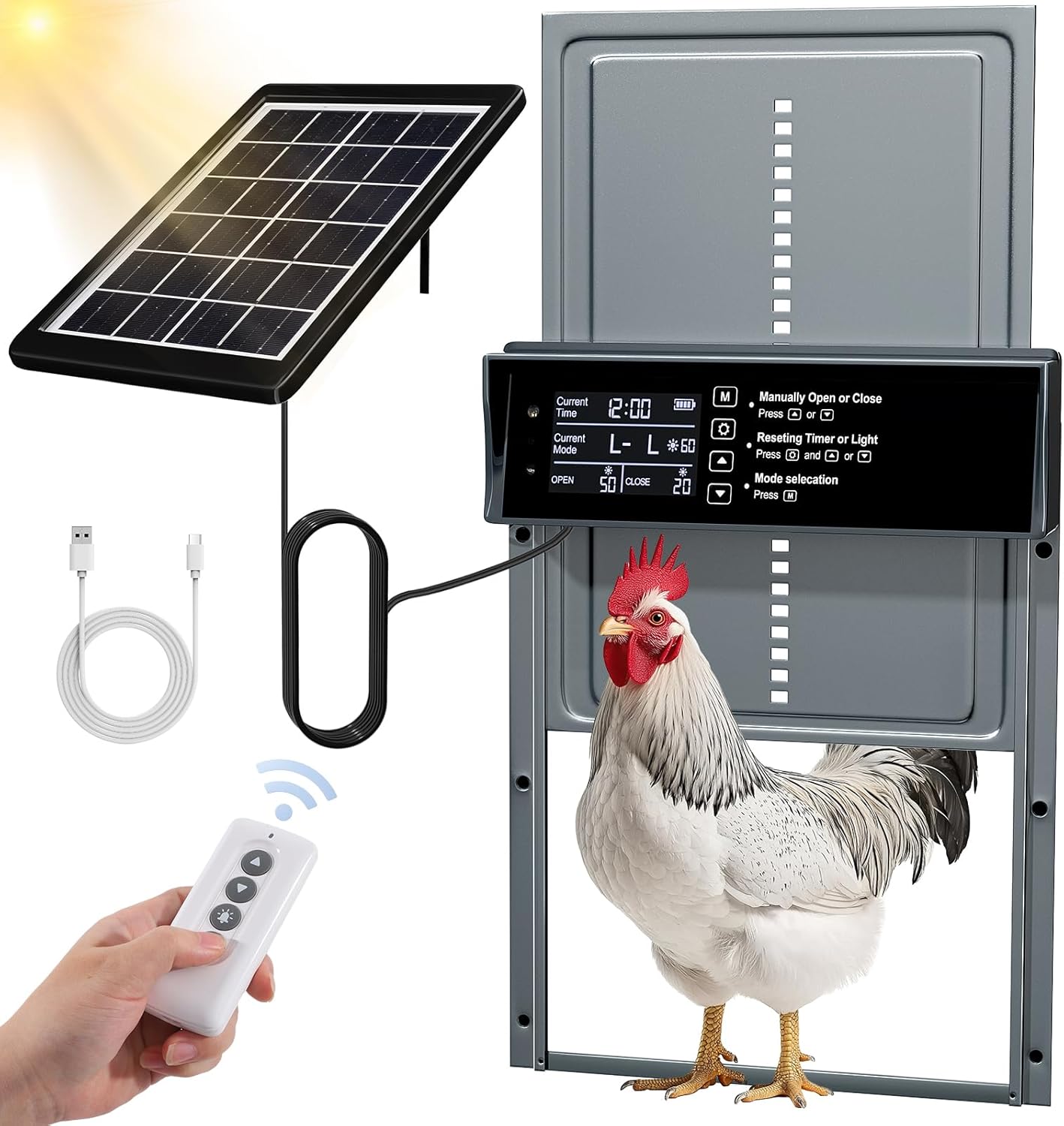 Solar Chicken Coop Door with Timer & Light Sensor for Safety