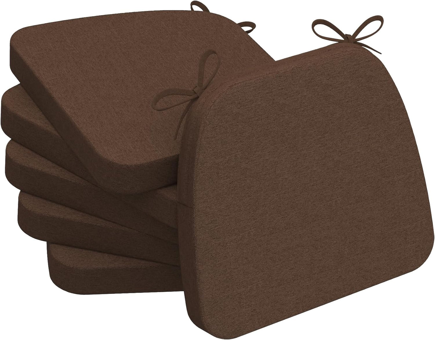 D-Shaped Chair Cushions for Dining, 2 Thick, Set of 6 Brown