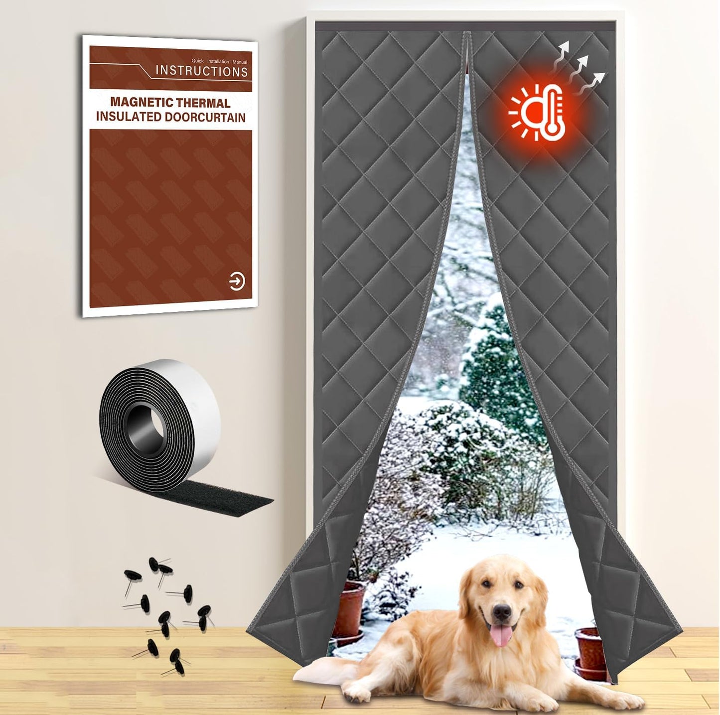 Insulated Magnetic Door Curtain for Winter - Energy Saving Cover
