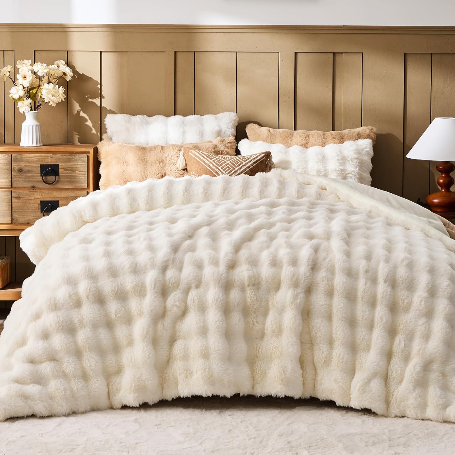 Lotus Karen Faux Fur Full Comforter Set for Cozy Sleep