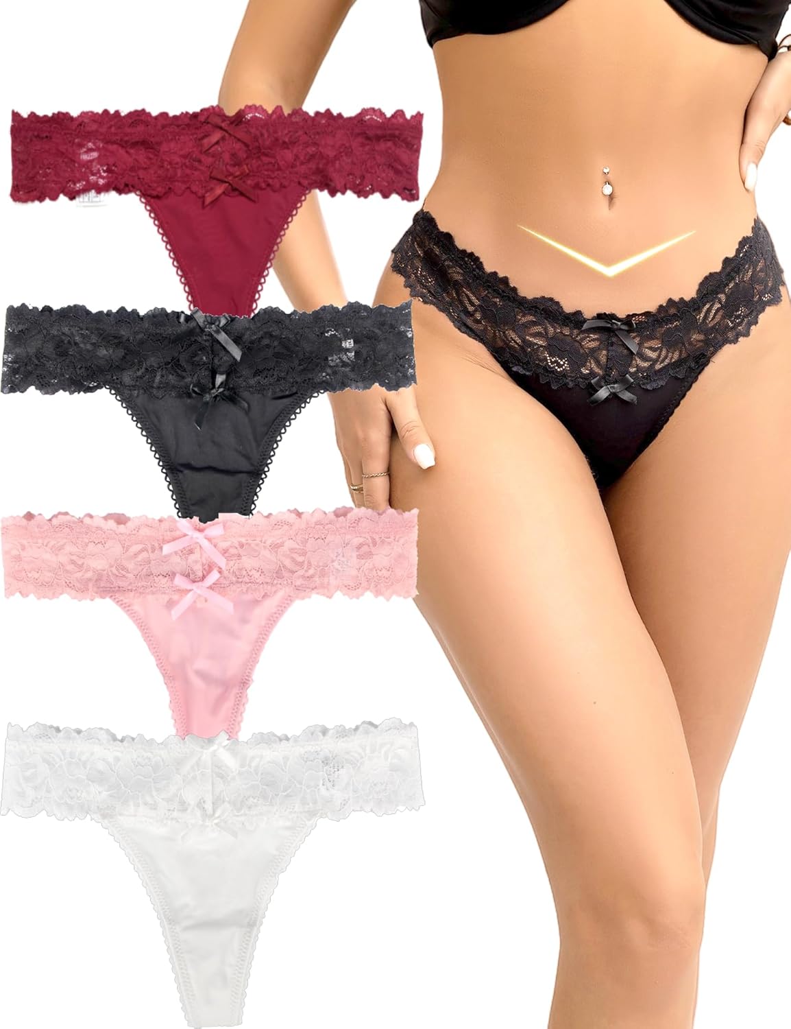 ohyeah Sexy Lace G-String Thongs Panties for Women in 4 Pack