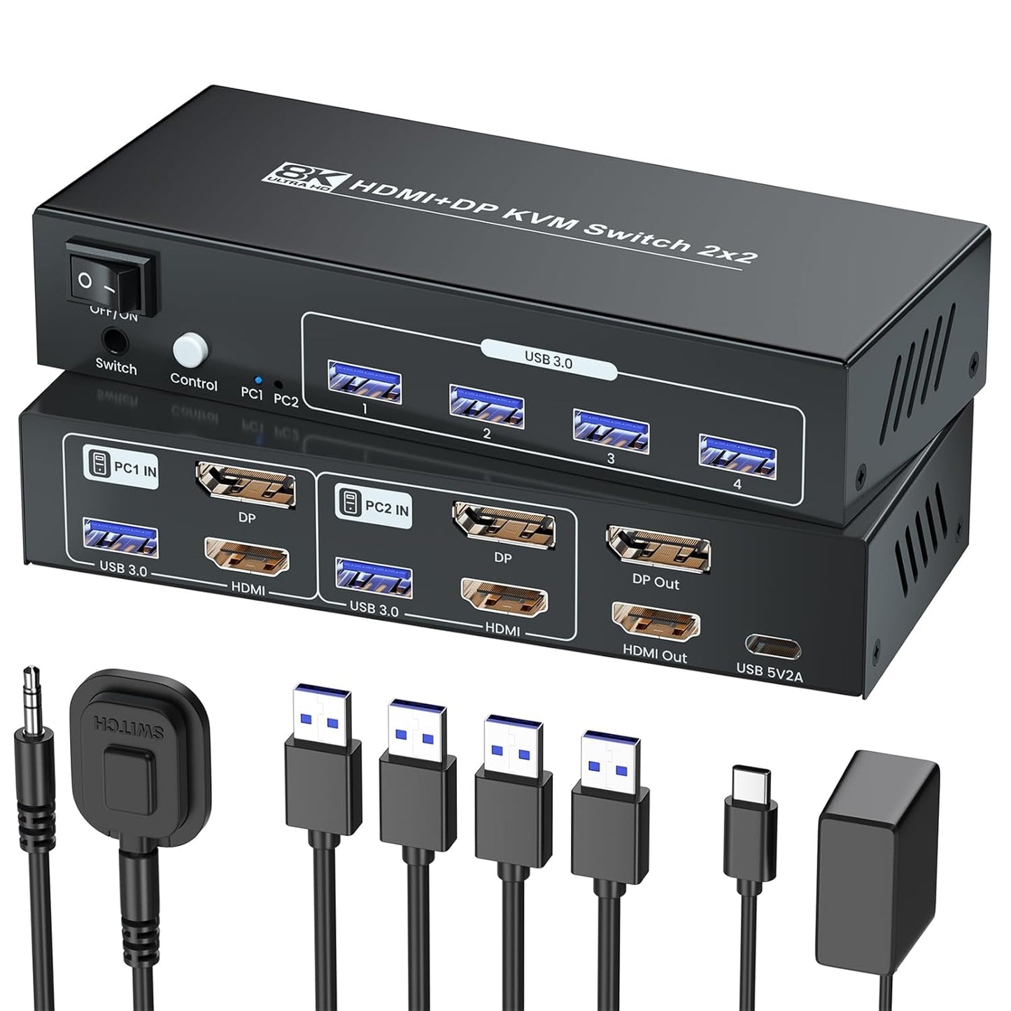 HDMI Displayport KVM Switch for Dual Monitors and 2 PCs