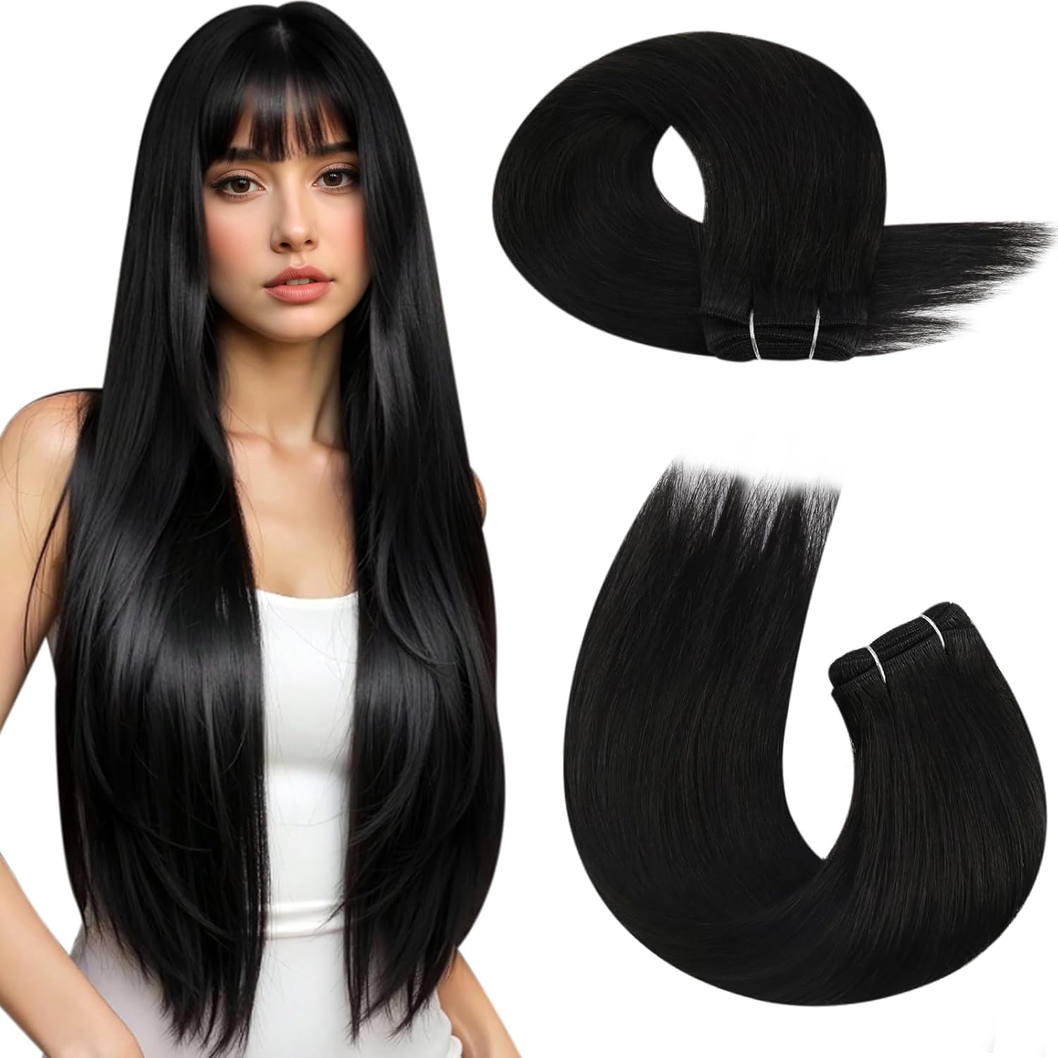 Moresoo Black Sew in Hair Extensions for Natural Look 24 in