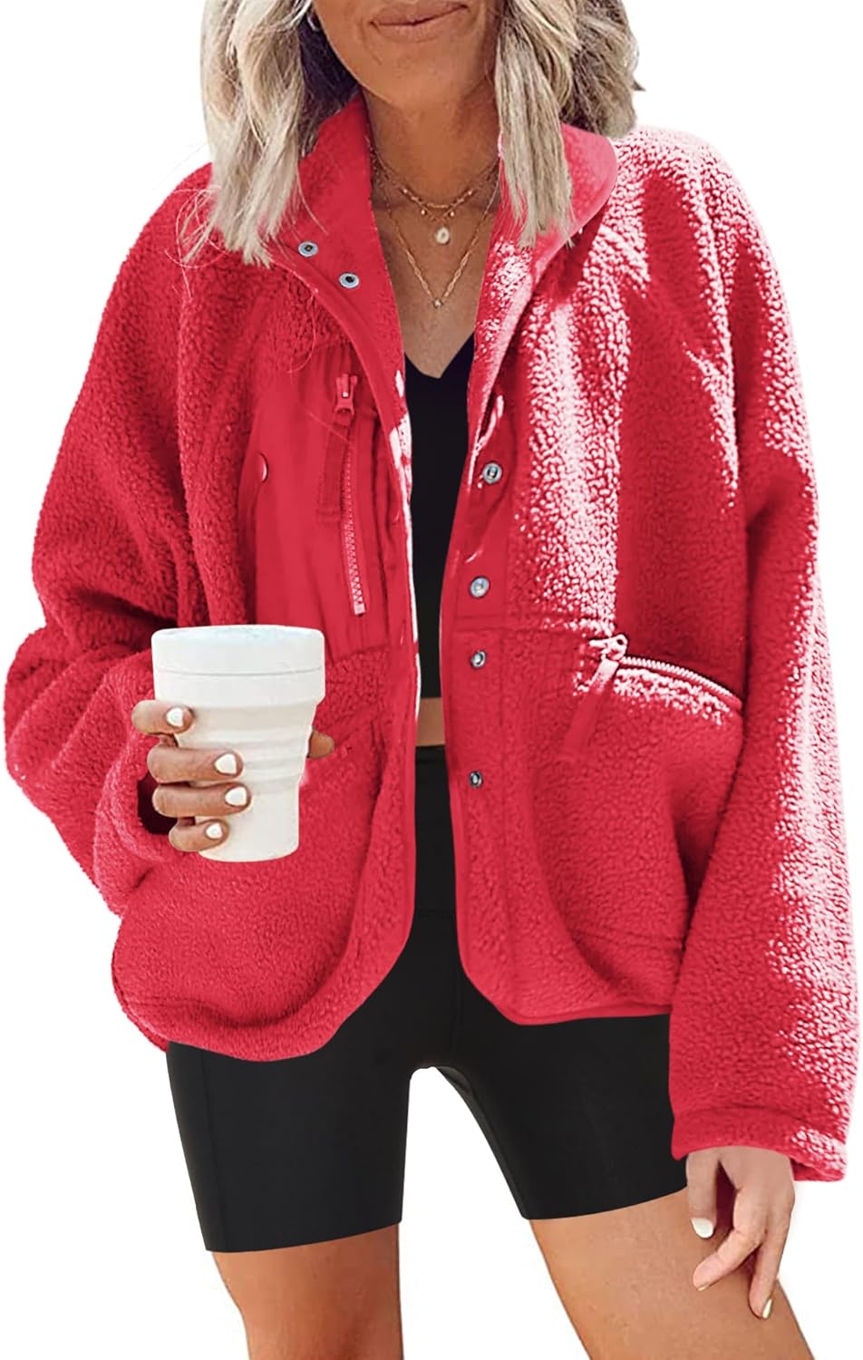 Nirovien Womens Fuzzy Fleece Jacket for Cozy Winter Wear