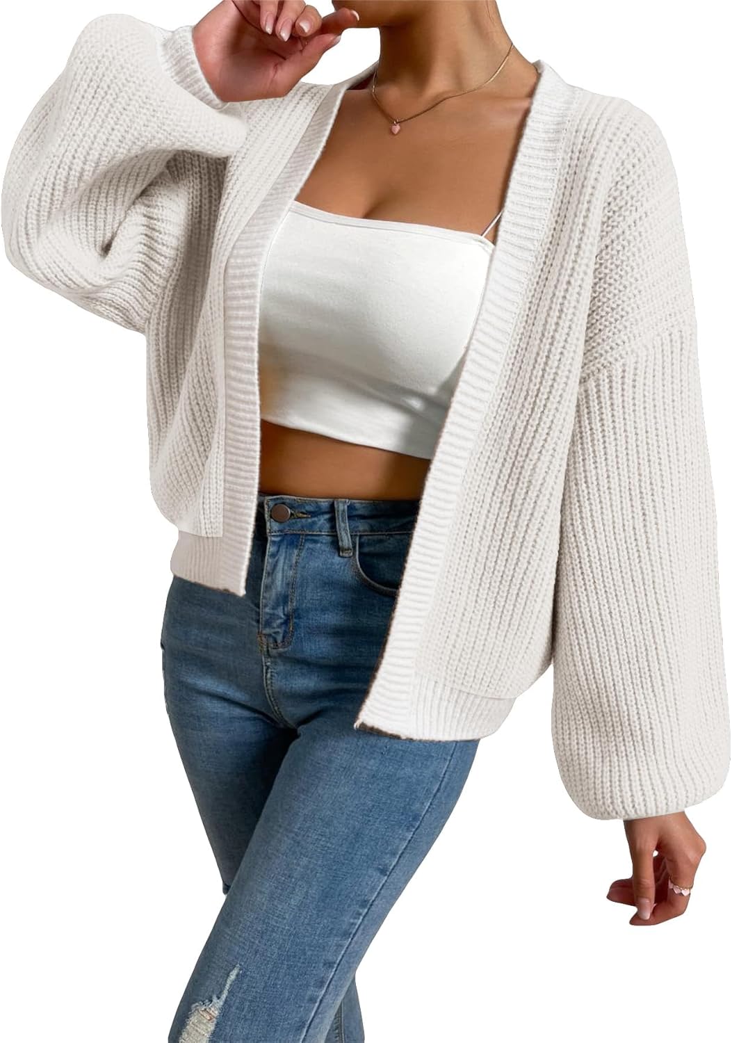 SHENHE Women's Color Block Open Front Long Sleeve Cardigan