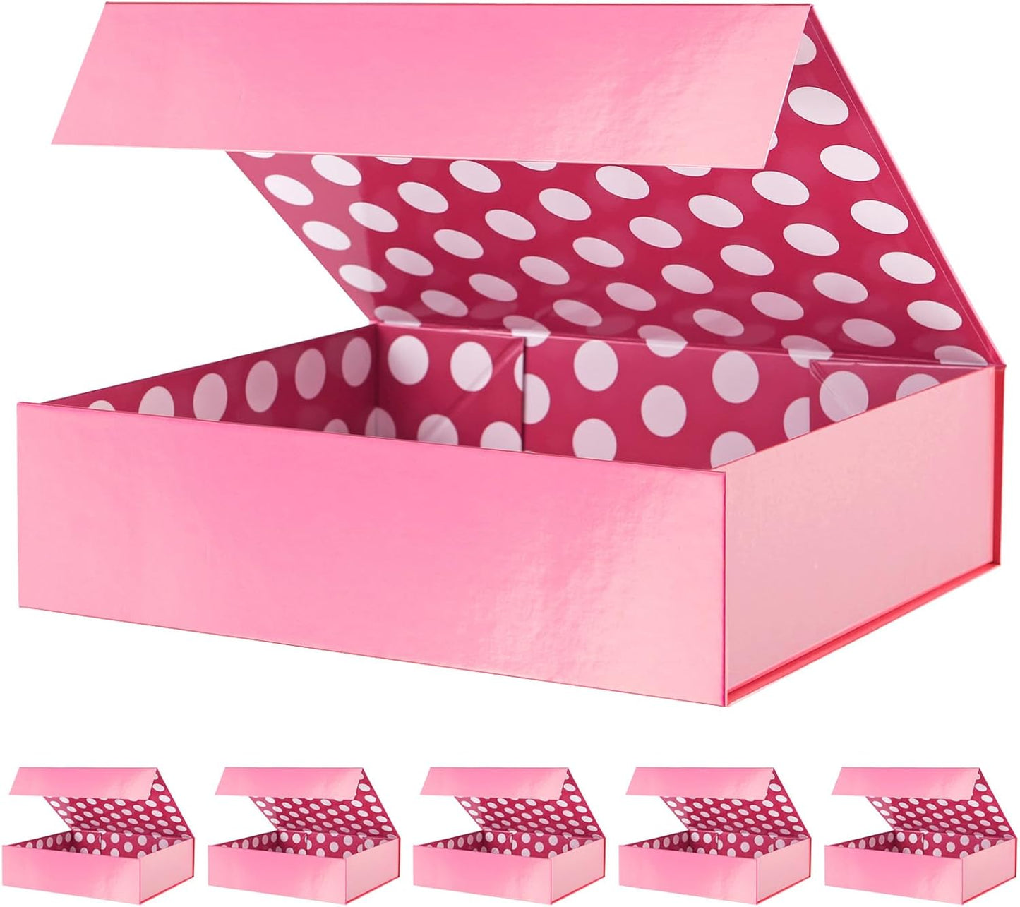 Large Pink Gift Boxes with Lids for Presents - 6 Pack