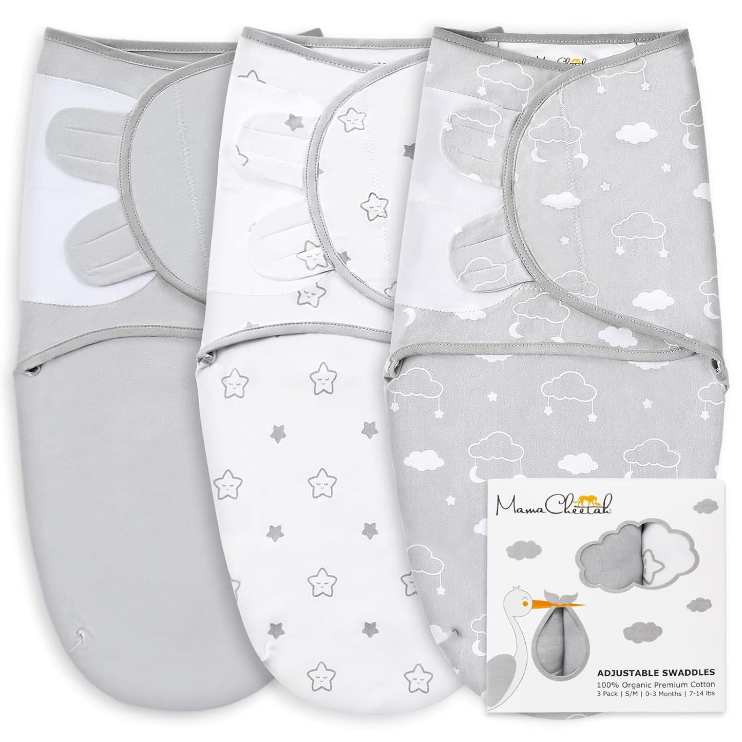 Baby Swaddle Blanket Set for Newborns, Adjustable Cotton Wraps