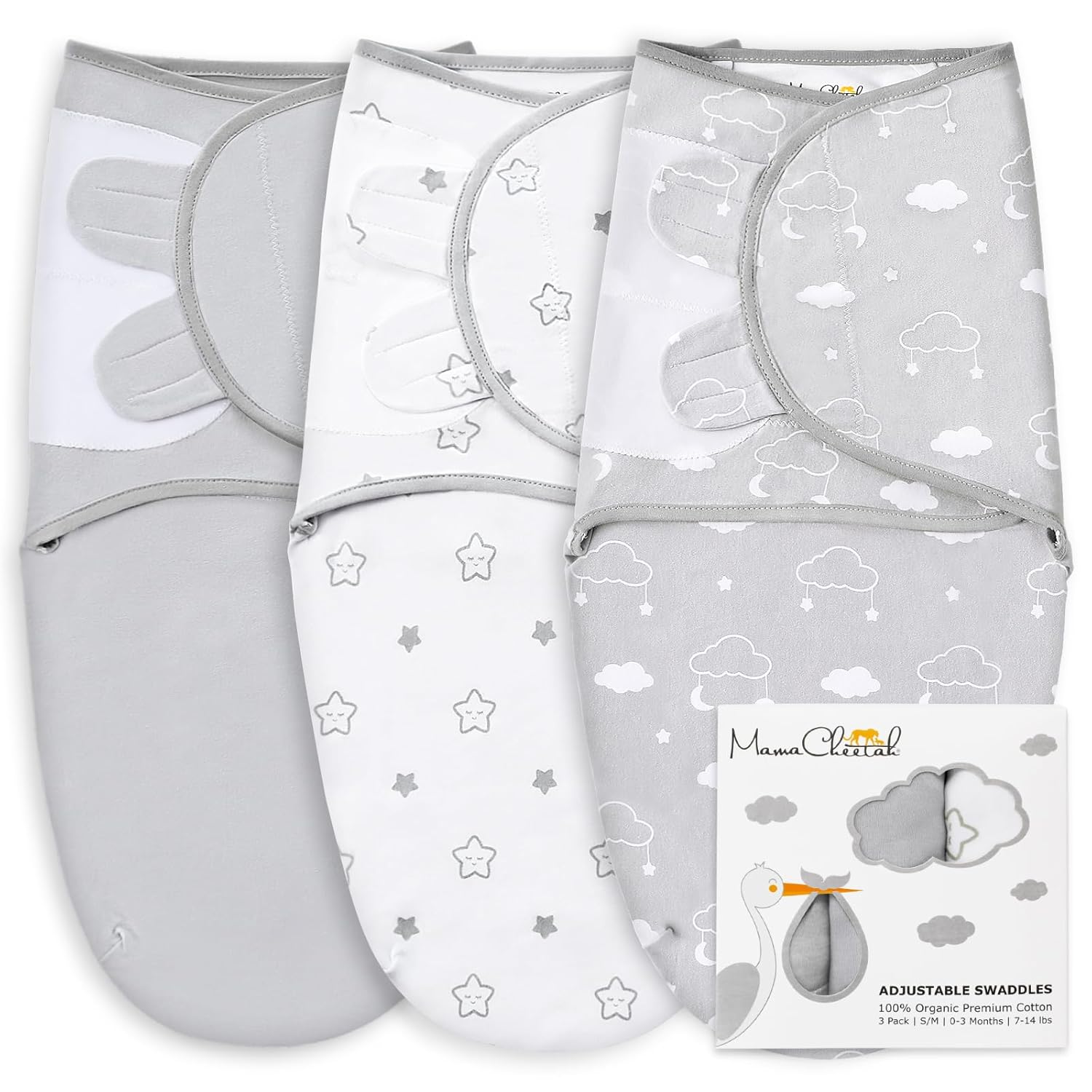 Baby Swaddle Blanket Set for Newborns, Adjustable Cotton Wraps