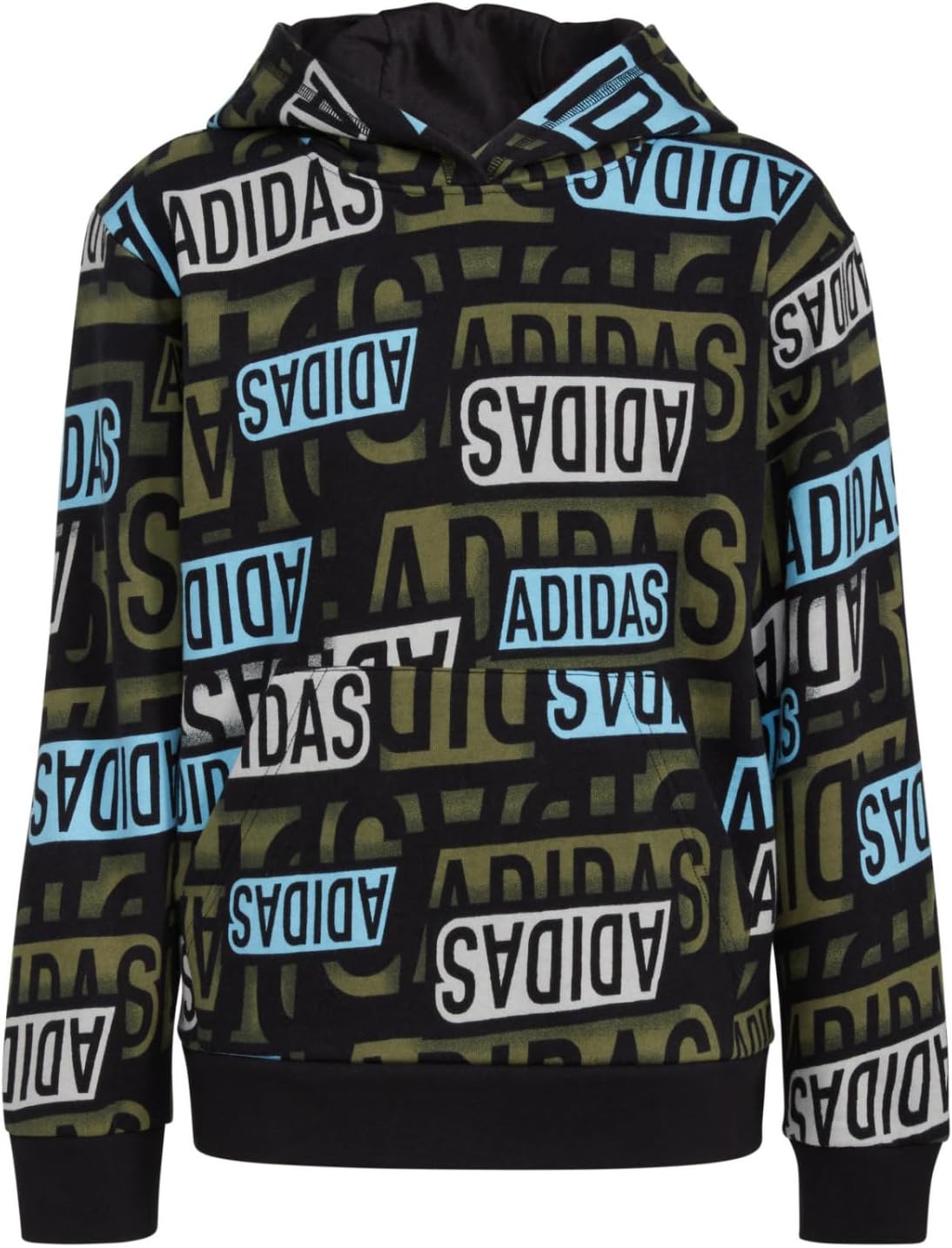 adidas Boys Hooded Sweatshirt, Active Sport, Small, Black with Aqua, Stay Stylish & Comfy