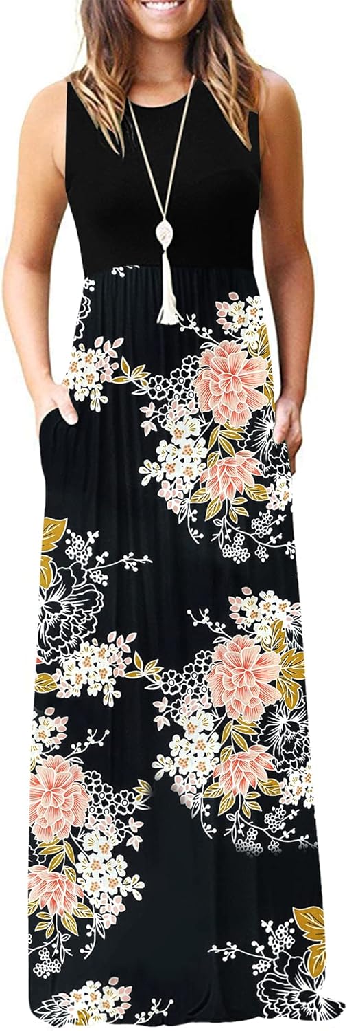 AUSELILY Women's Summer Sleeveless Maxi Dress with Pockets