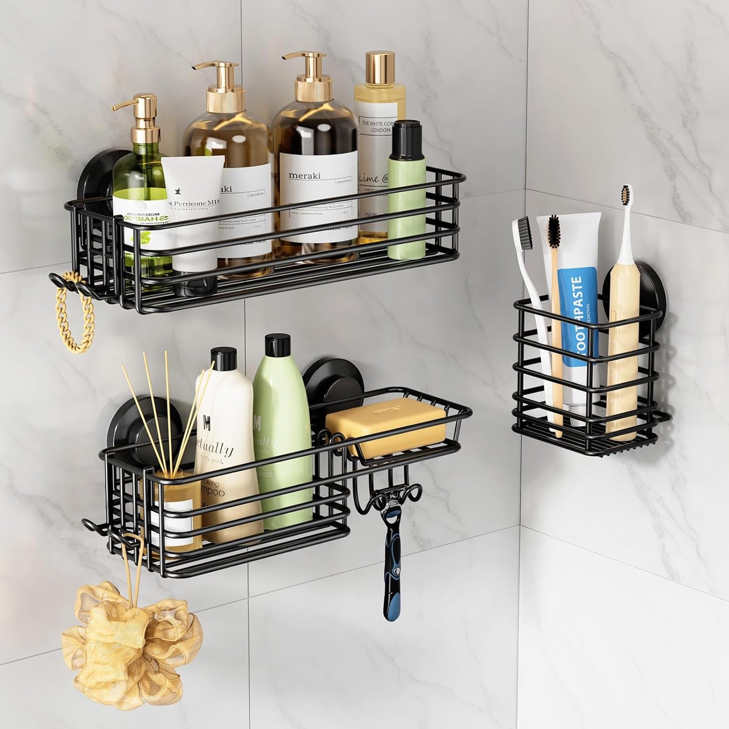 LEVERLOC Shower Caddy Suction Cup: Heavy Duty Bathroom Organizer