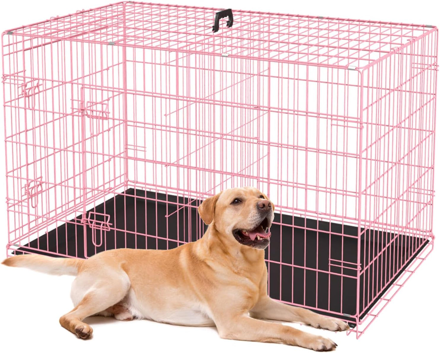 BestPet Dog Crate 36in Pink Foldable Metal Kennel for Pets
