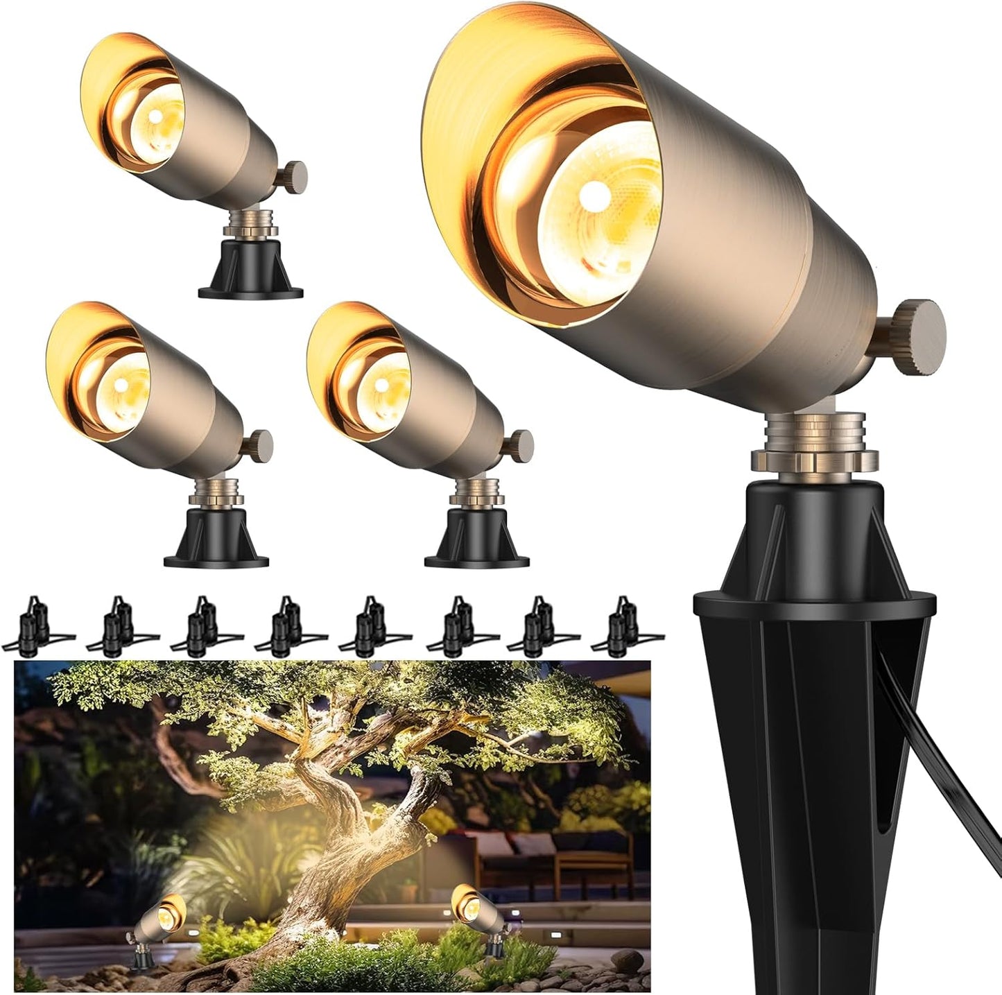 ZONEGRACE Solid Brass Outdoor Uplights for Garden and Patio