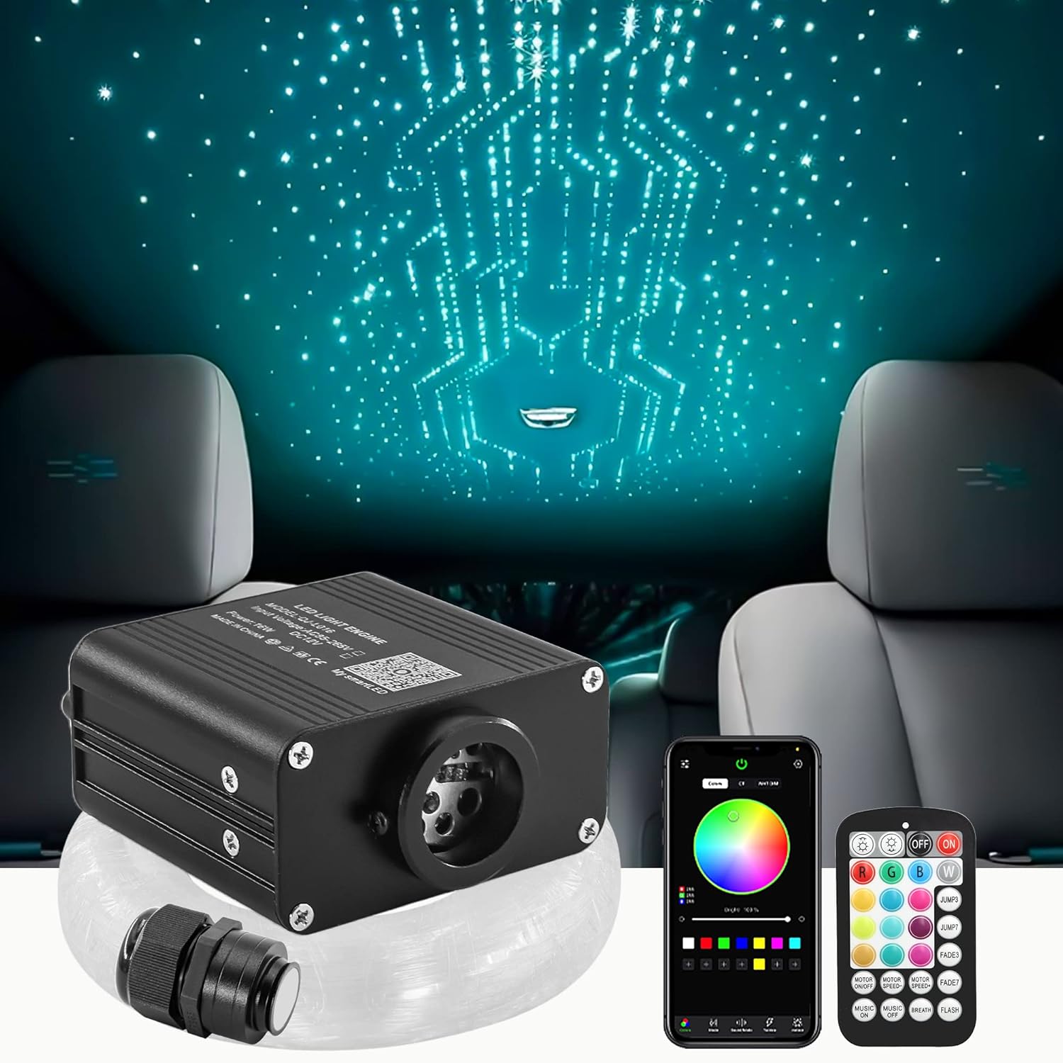Starlight Headliner Kit 550pcs for Car Roof Decor with Remote