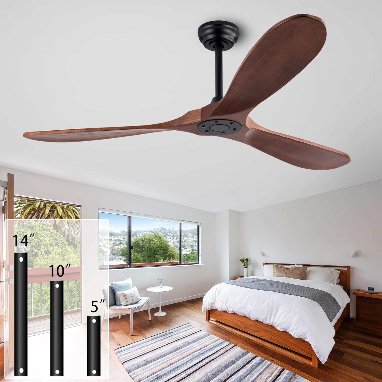 60 Wood Ceiling Fan with Remote Control for Indoor and Outdoor