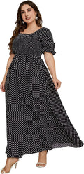 Women Plus Size Boho Floral Maxi Dress - Shirred Square Neck