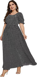 Plus Size Boho Floral Maxi Dress - Shirred Square Neck Comfort Other