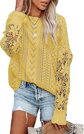 AlvaQ Women's Lace Crochet Long Sleeve Crewneck Sweater - Fall Knit