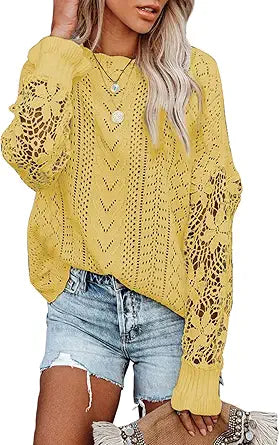 AlvaQ Women's Lace Crochet Sweater for Summer and Fall Wear
