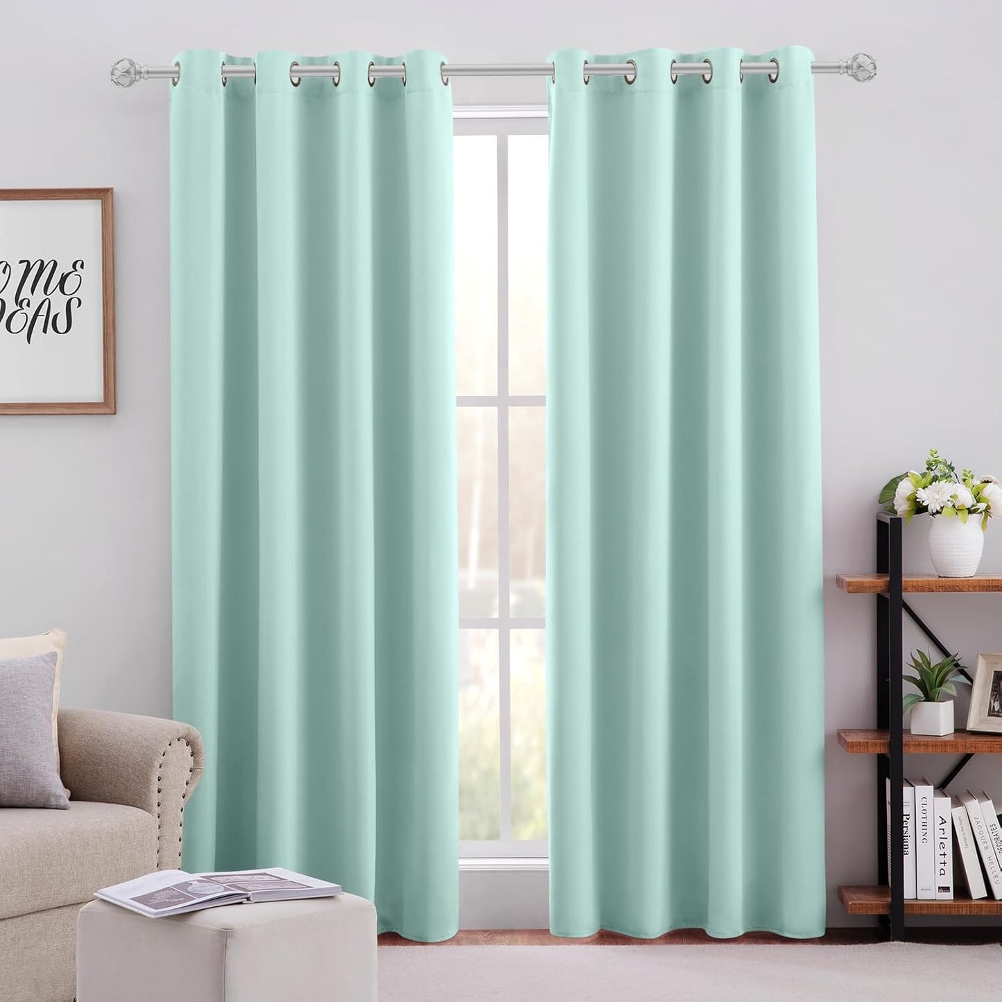 HOMEIDEAS Aqua Blackout Curtains for Bedroom 52 X 84 Inch Set