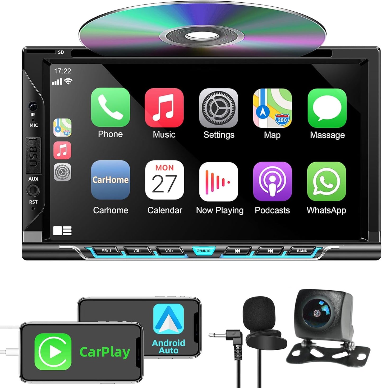 Double Din Car Stereo with Carplay & Android Auto Features