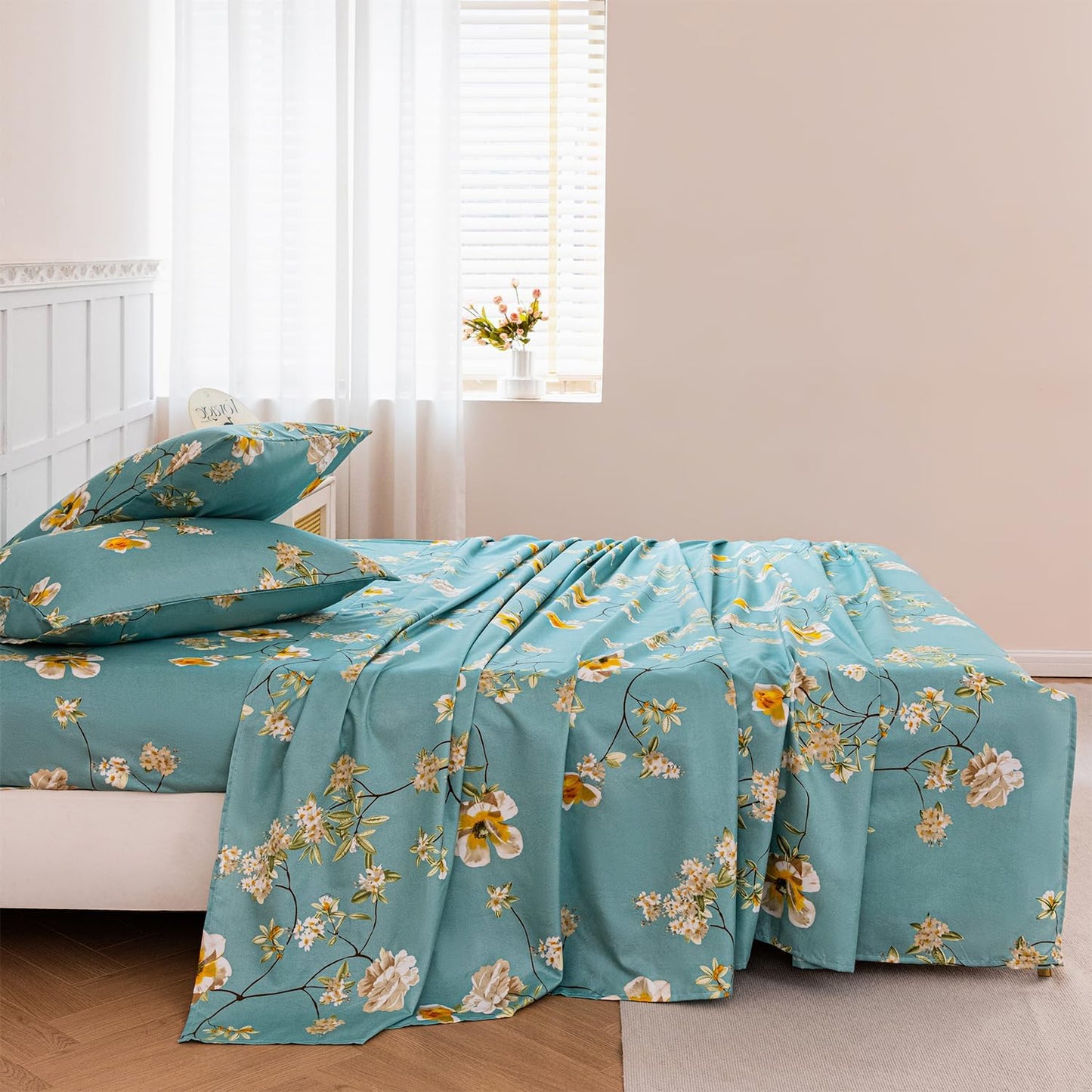 ZRNBAST King Floral Microfiber Sheets - Elegant Farmhouse Bedding