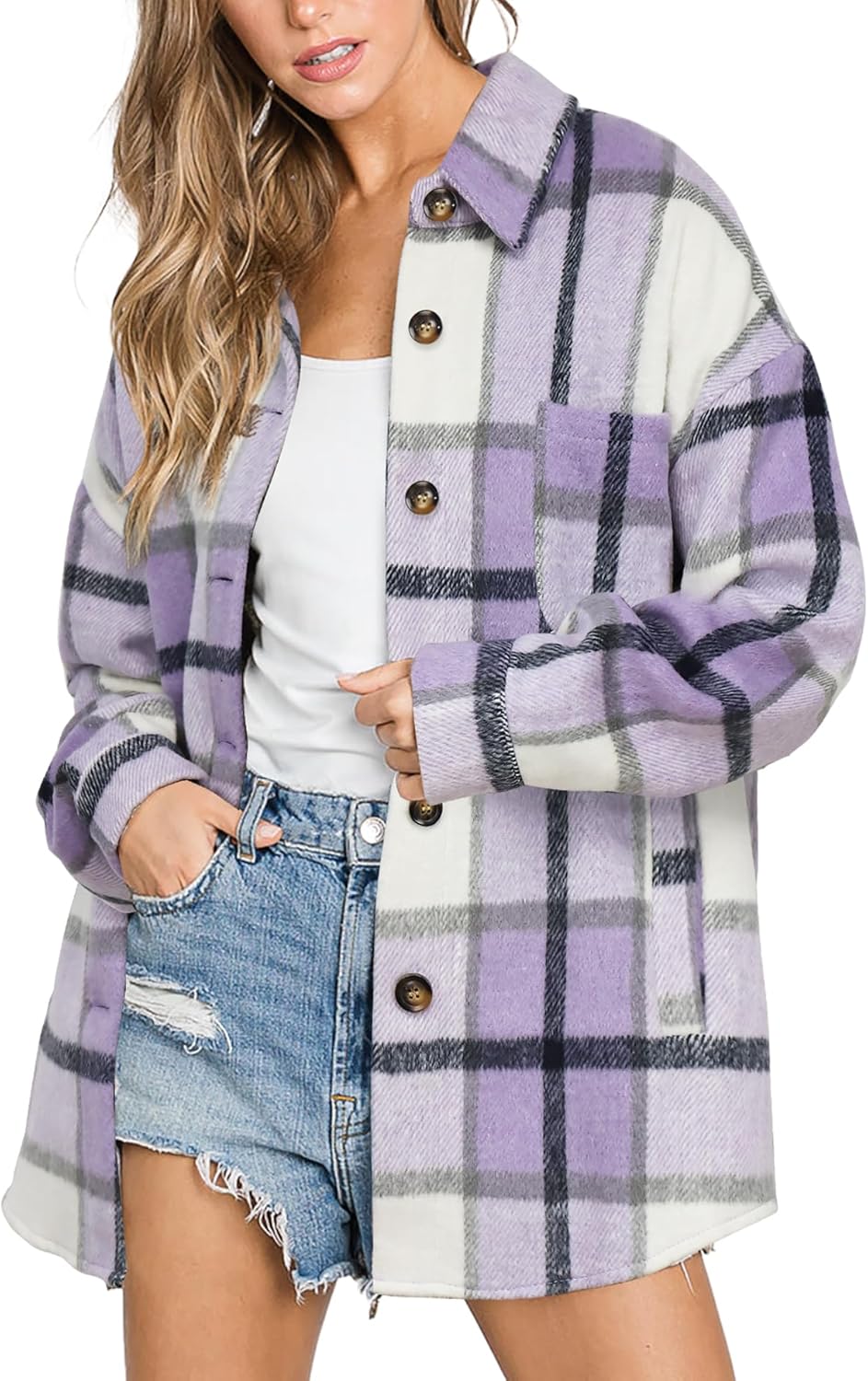 Plaid Shacket Jacket for Women - Stylish Fall Flannel Wear