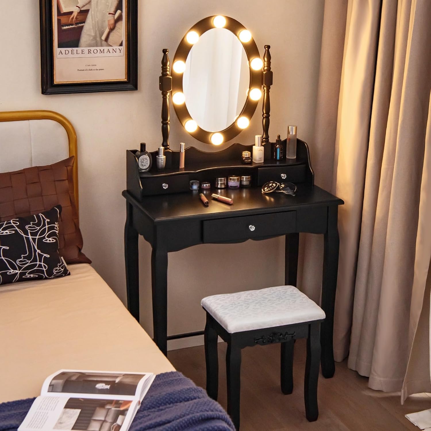 CHARMAID Girls Makeup Vanity Desk with Lights and Storage