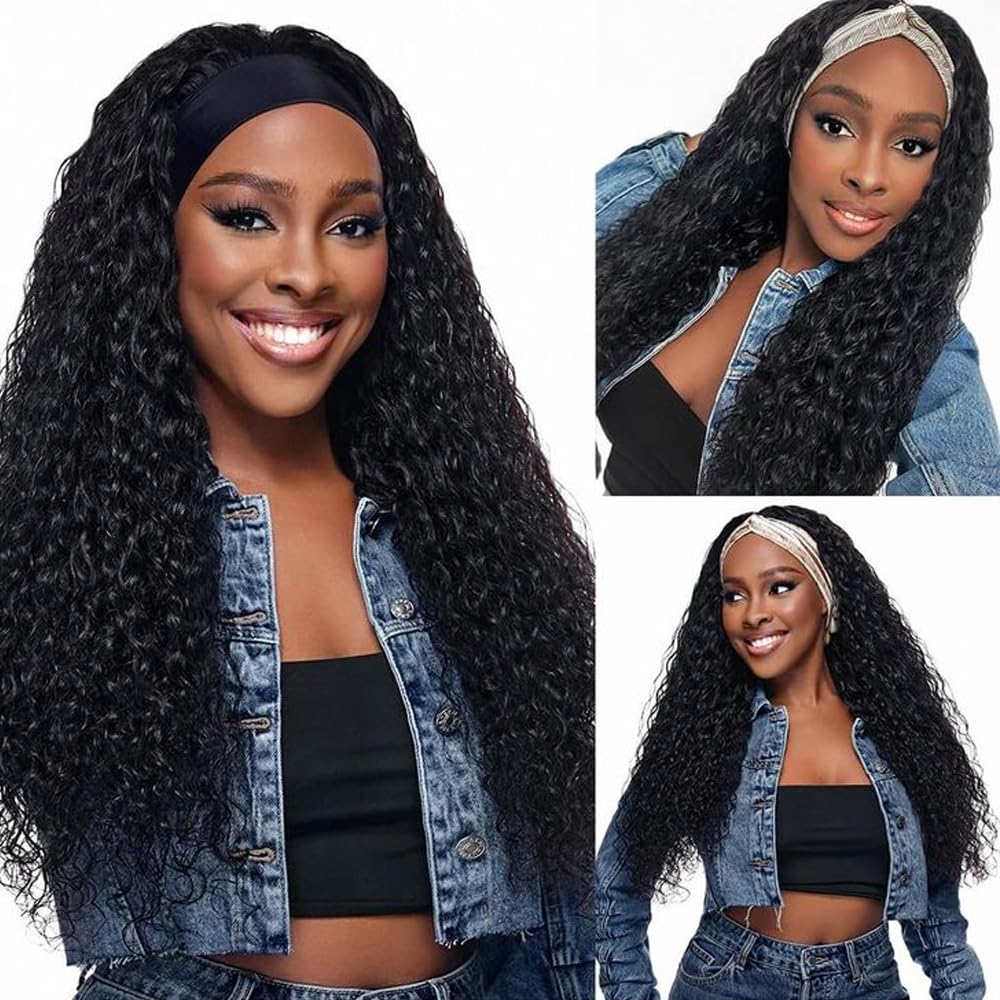 Deep Wave Headband Wig Human Hair 20 Inch for Black Women