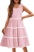 Girls Bubble Wrinkle Bow-Tie Straps Sundress - Smocked Midi Dress