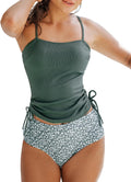 Tankini Set Two Piece Swimsuit - Flattering Rib Ruched Tankini