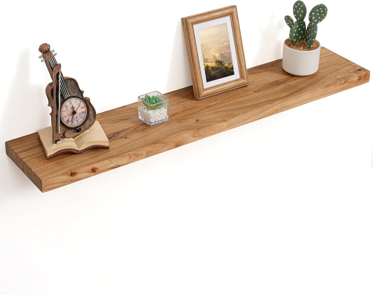 Rustic Solid Elm Wood Floating Shelves for Wall Decor
