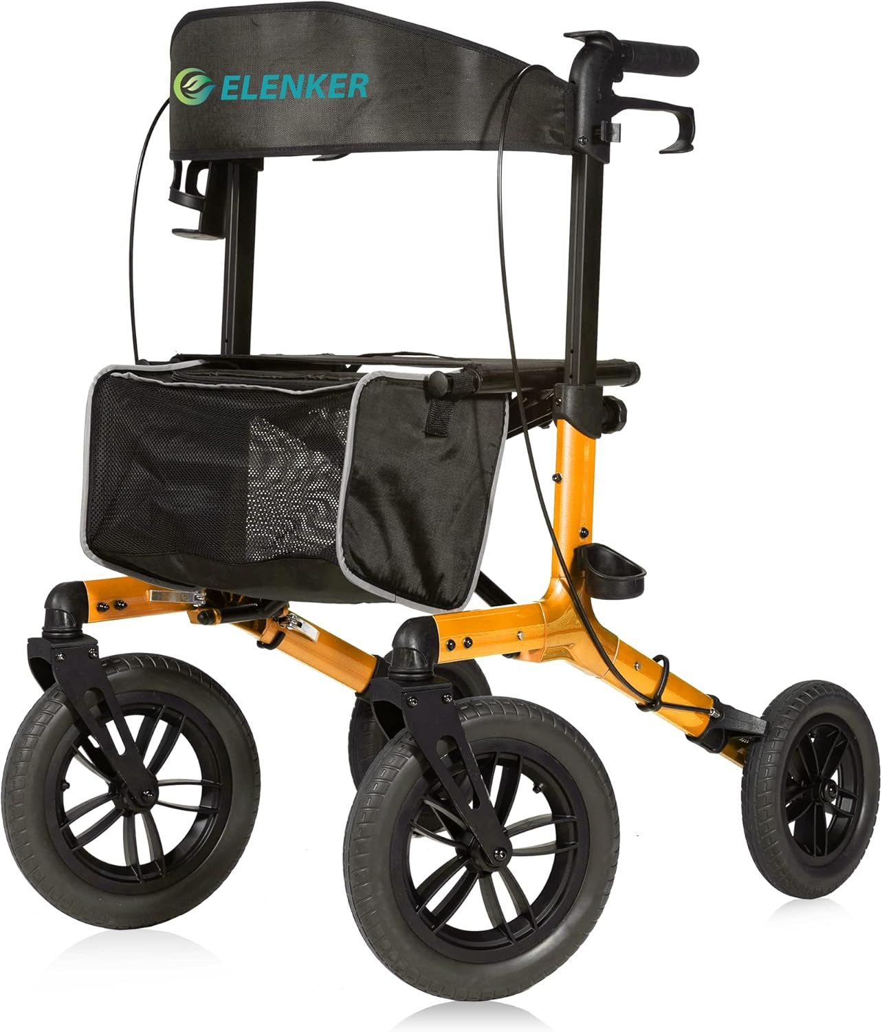 ELENKER All-Terrain Rollator Walker with 12in Rubber Wheels