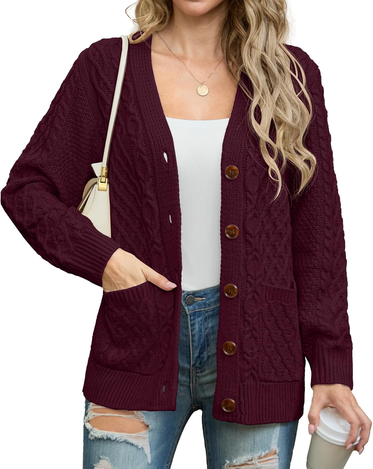GRECERELLE Women 2025 Fall Long Sleeve Cable Knit Cardigan