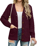 Women Long Sleeve Cable Knit Button Cardigan - Loose Fit with Pockets
