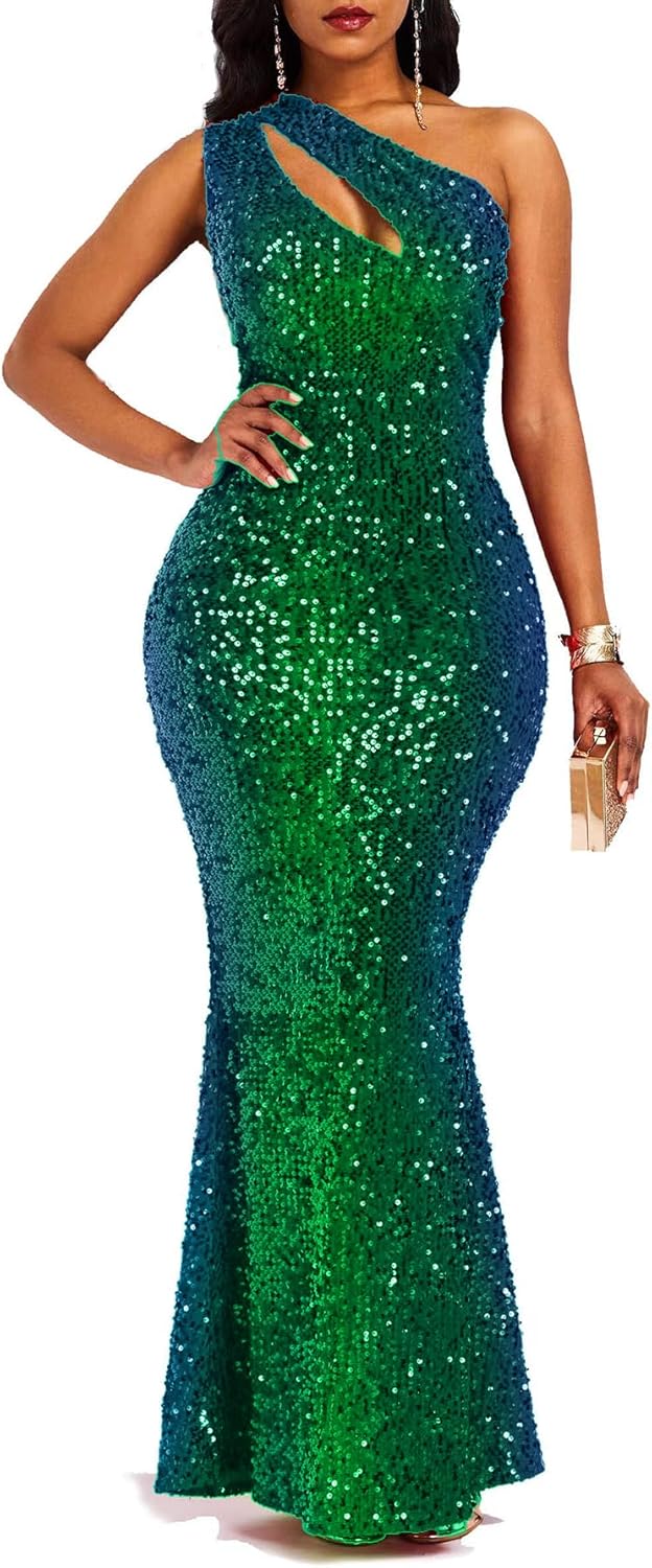 VERWIN Sequins Fashion Sleeveless Mermaid Maxi Dress for Parties