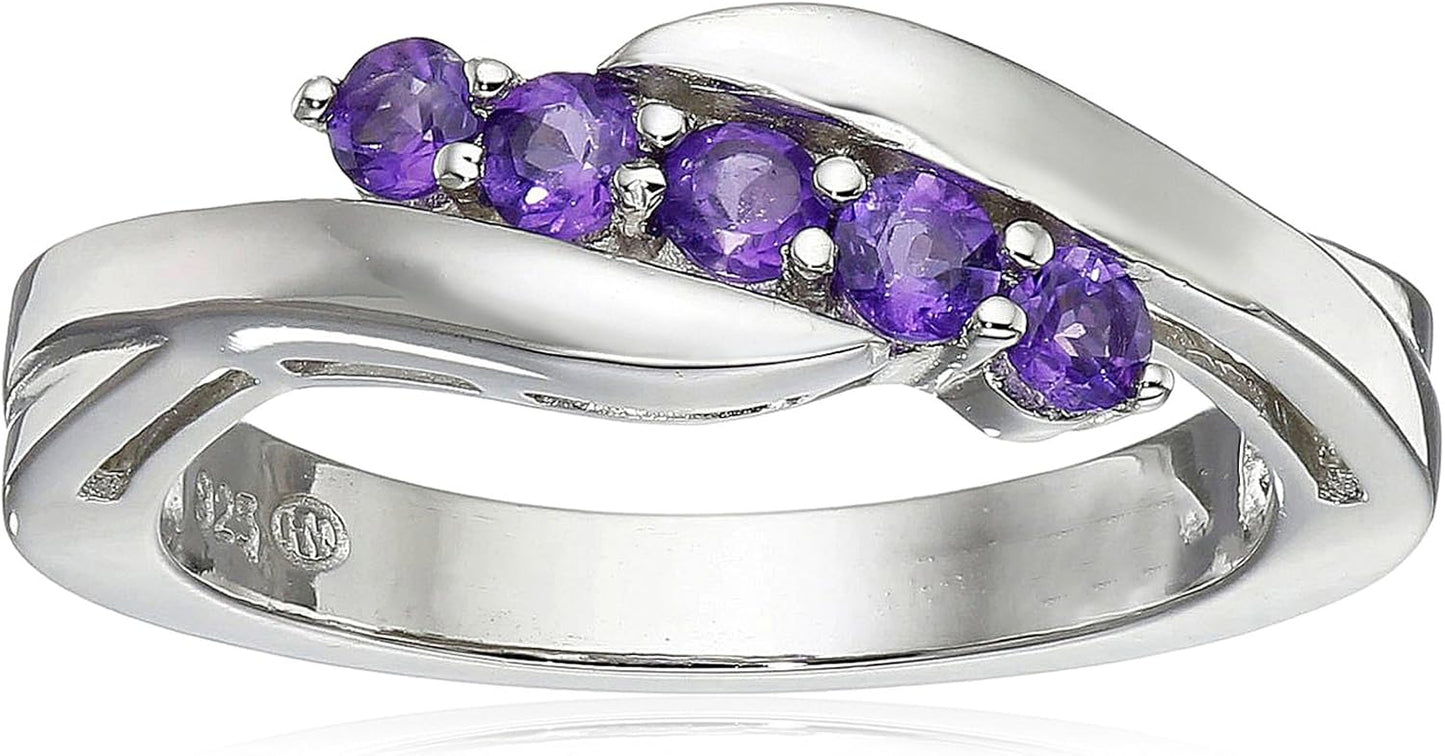 Sterling Silver Genuine Five Stone Bypass Ring for Elegance
