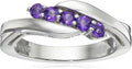 Sterling Silver Genuine Five Stone Bypass Ring - Classic Amethyst