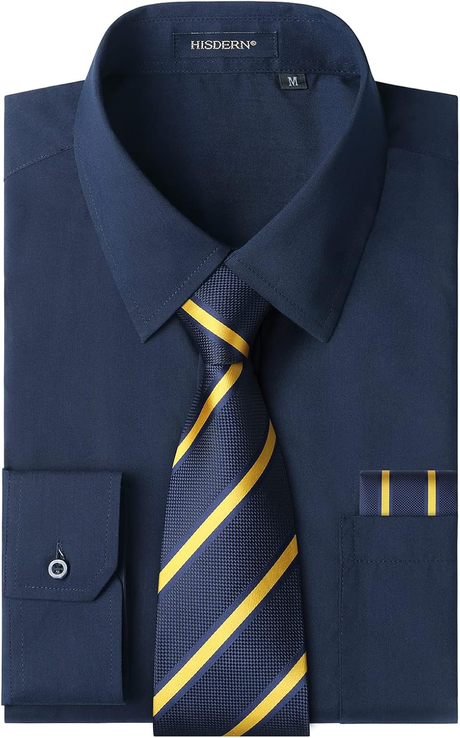 HISDERN Mens Dress Shirt with Tie Pocket Square Set for Style