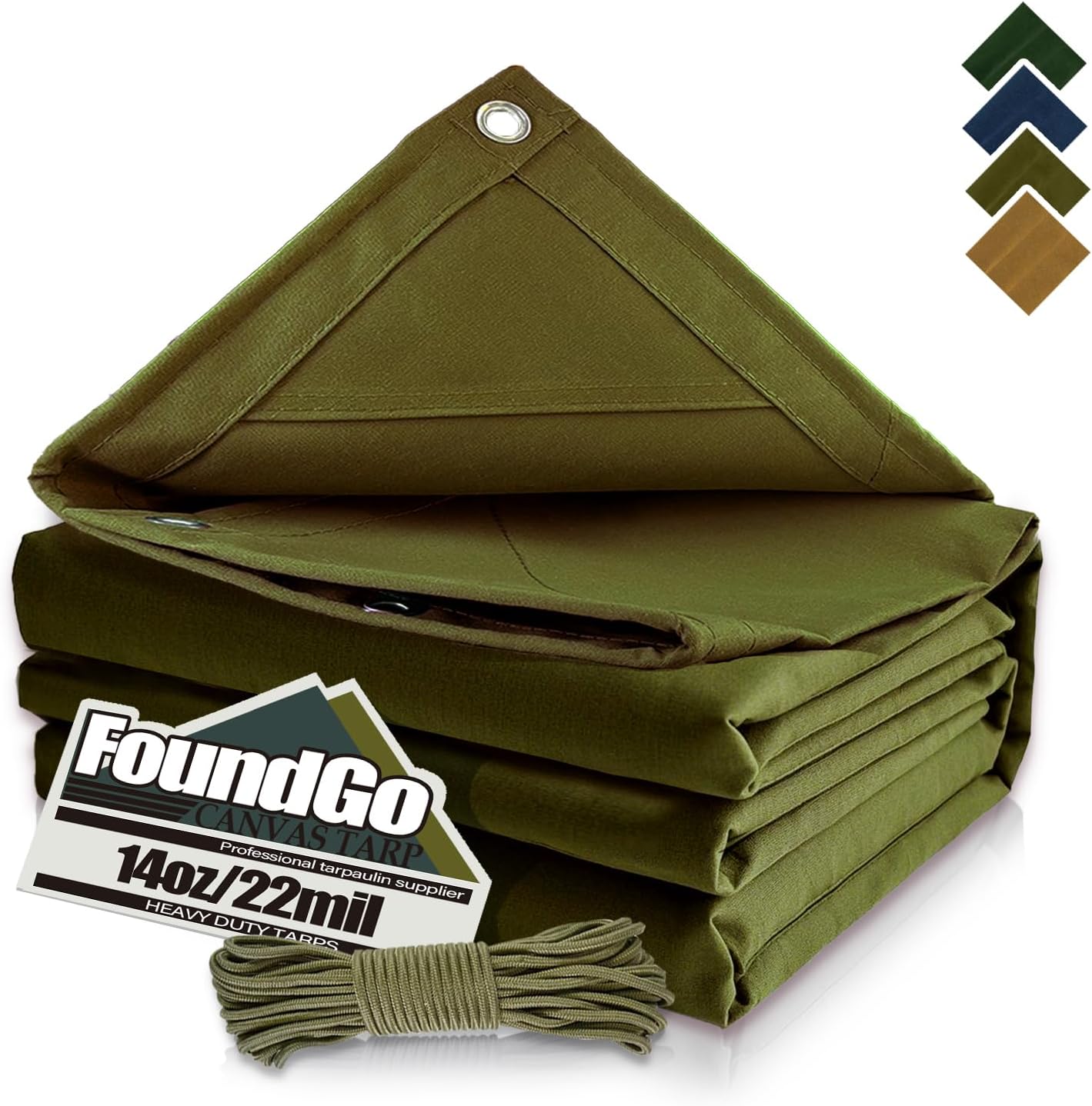 FoundGo Canvas Tarp 10x16ft Heavy Duty Waterresistant Cover