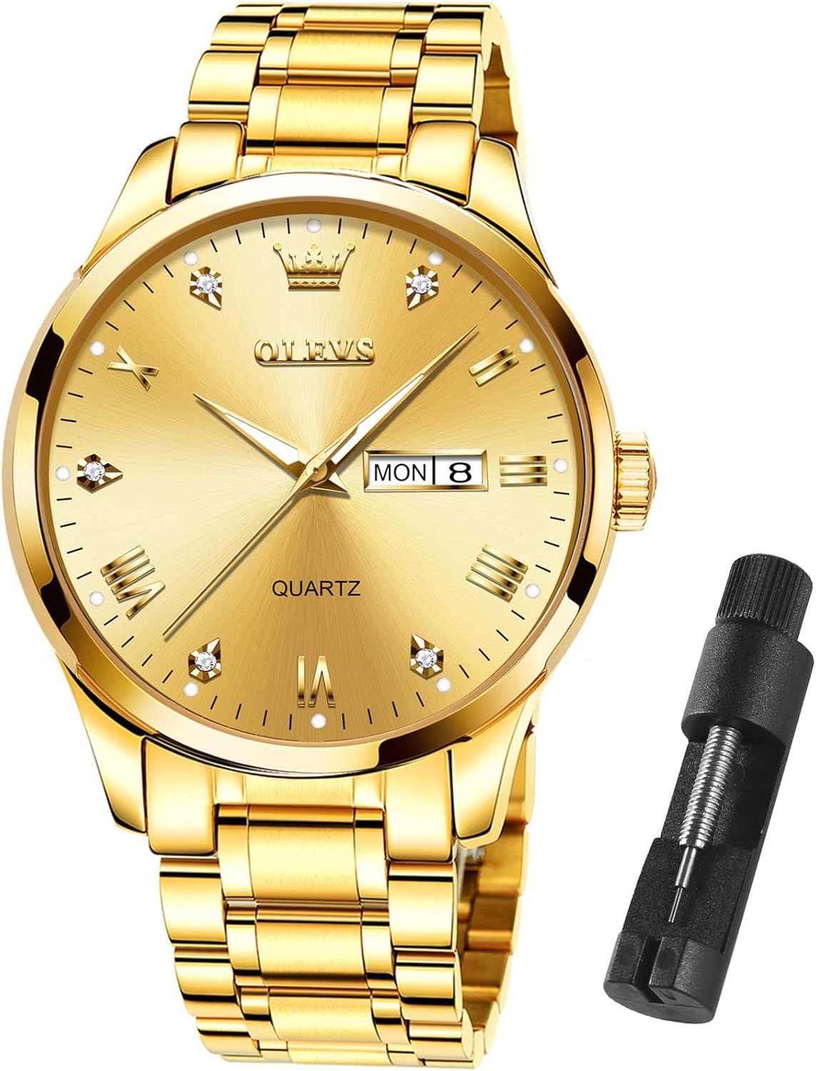 OLEVS Mens Gold Watches Waterproof Stainless Steel Luxury