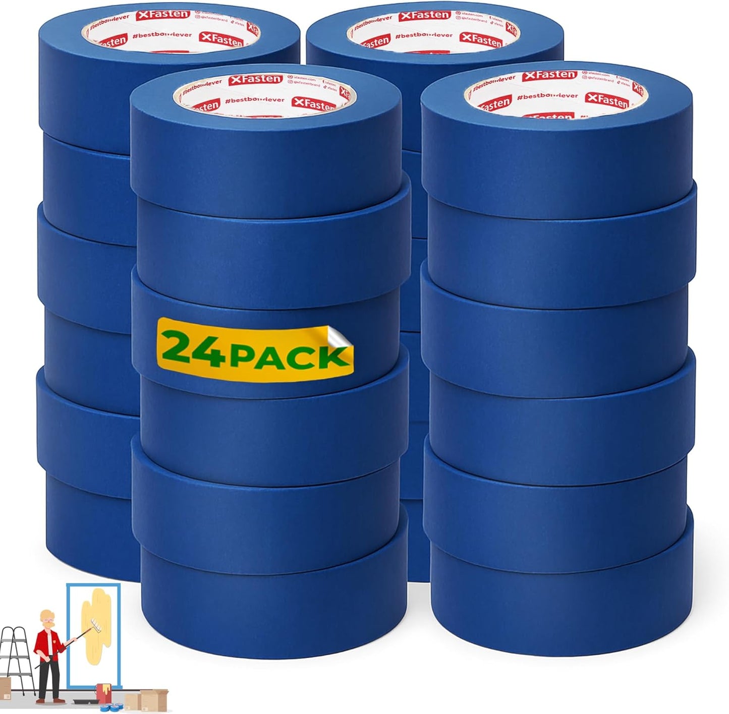 XFasten Blue Painters Tape 2 Inch for Sharp Lines and Precision