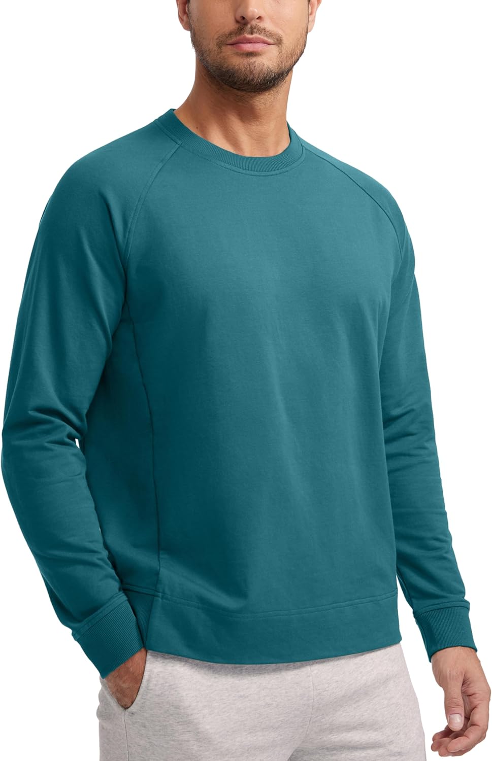 CRZ YOGA Men's French Terry Crewneck with Zip Pocket