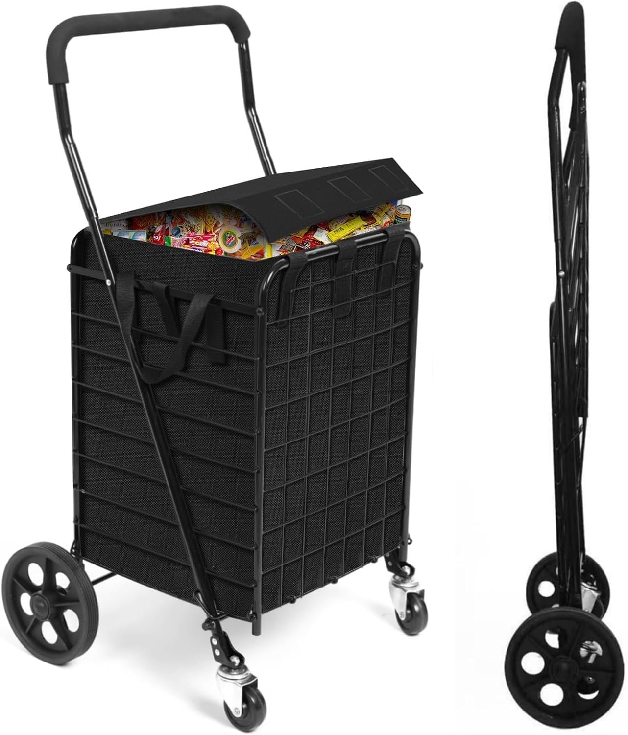 Folding Shopping Cart for Groceries with Waterproof Liner