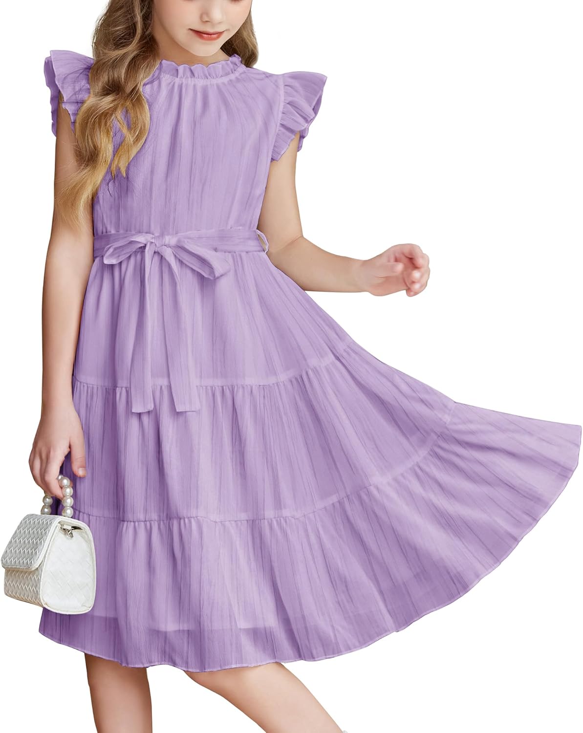 Arshiner Tween Girls Summer Dress with Ruffle Sleeves and Belt