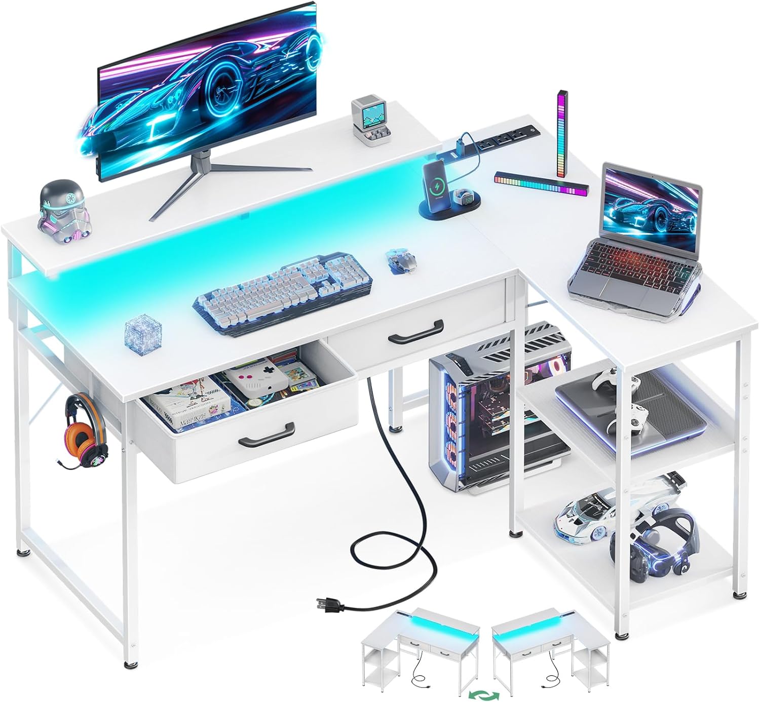 40 L Shaped Gaming Desk with USB Ports